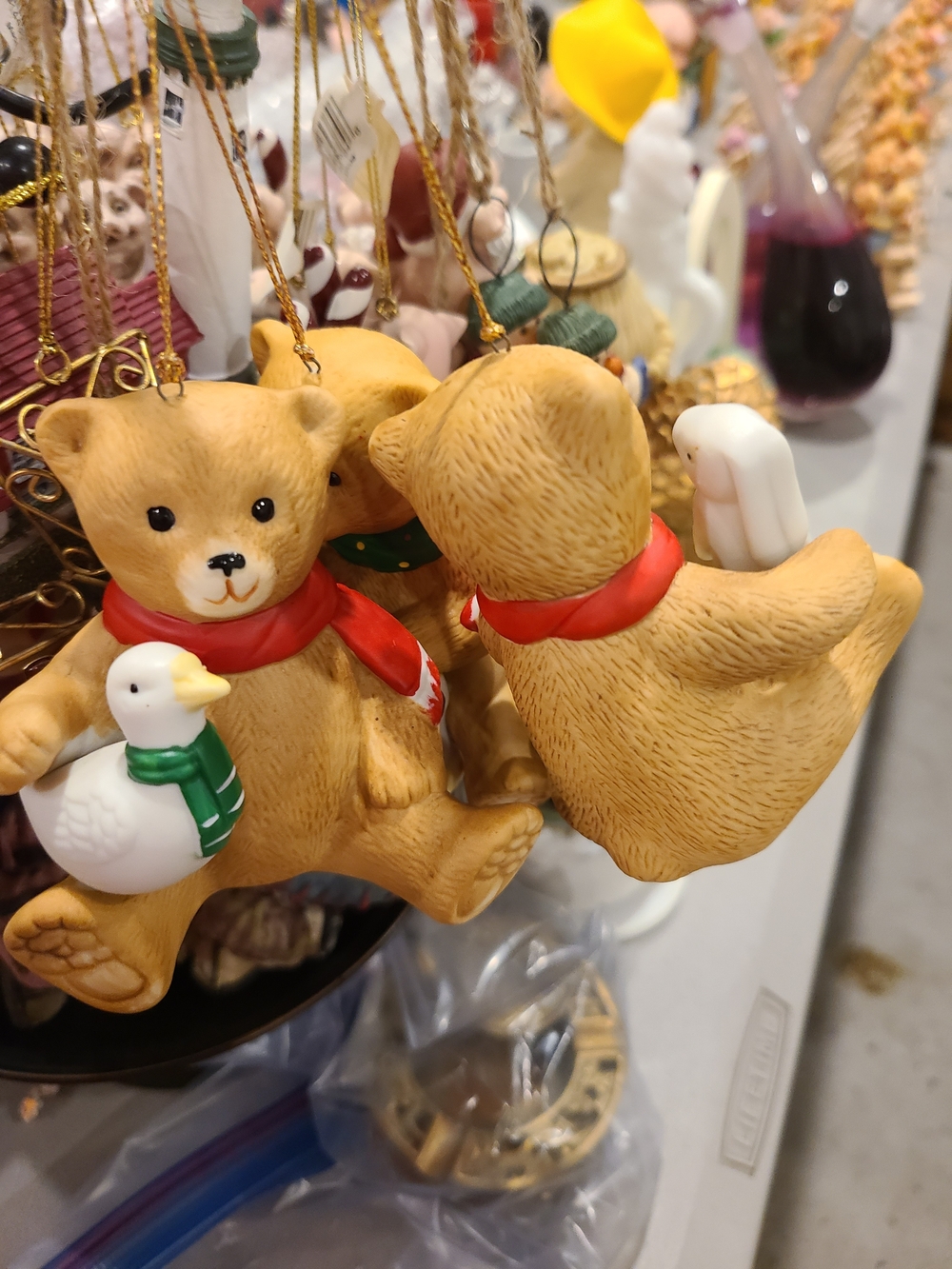 Bear Ornaments Set Of 3 Total Brown & Red